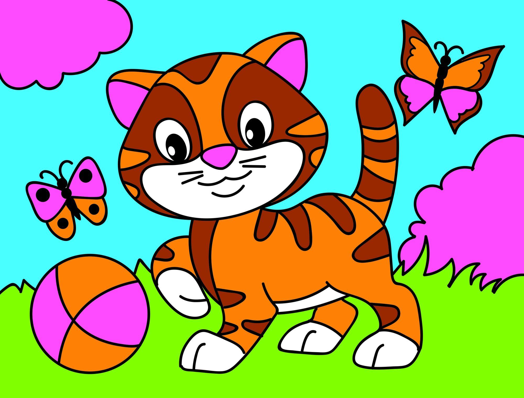 Кот цветная раскраска для детей